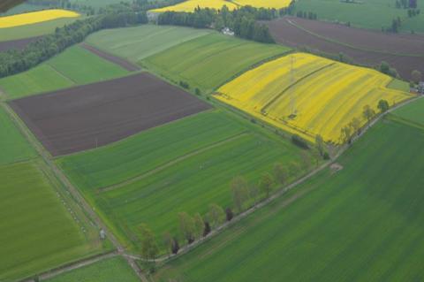 Aerial view of the James Hutton Institute's Centre for Sustainable Cropping, near Dundee, Scotland